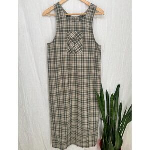 Plaid Jumper Pinafore Maxi Dress M Indie 90s Farm Granola Cottage Modest Teacher
